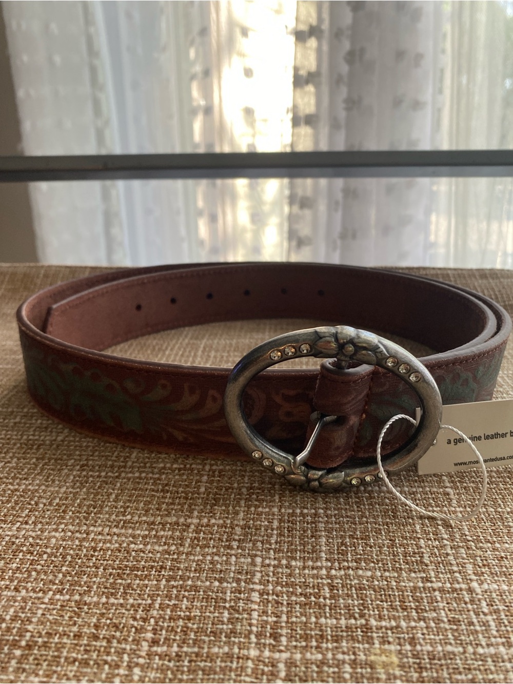 Most Wanted Genuine Leather Belt in Brown with Teal Pattern - Picture 5 of 6